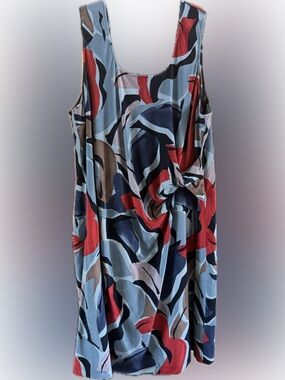 NIC+ZOE Sleeveless Twist Detail Dress in Red, Blues, Tan & Cream.